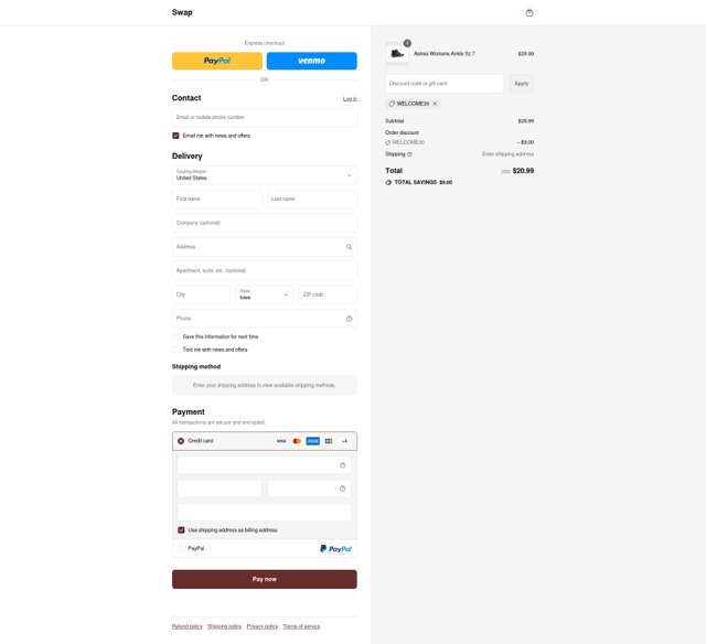 Swap checkout page showing Swap coupon code box | Screenshot taken by SimplyCodes community member on Jul 10, 2025