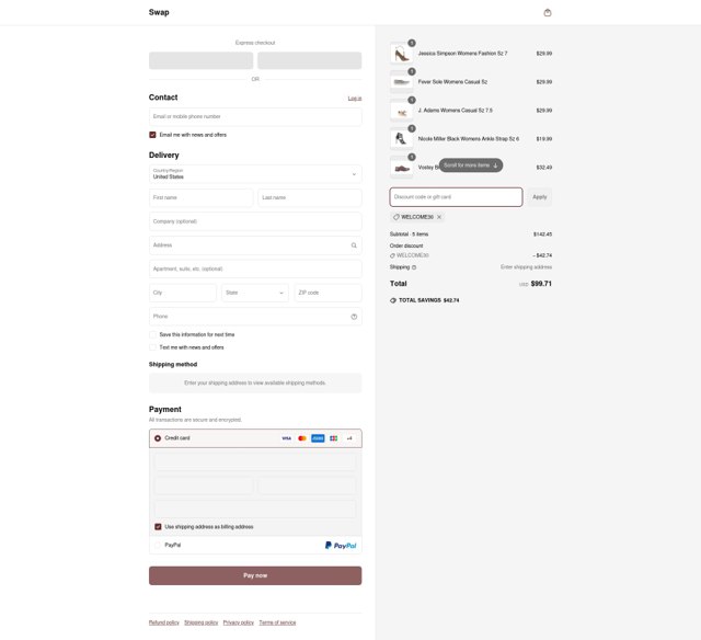 Swap checkout page showing Swap coupon code box | Screenshot taken by SimplyCodes community member on Apr 9, 2025