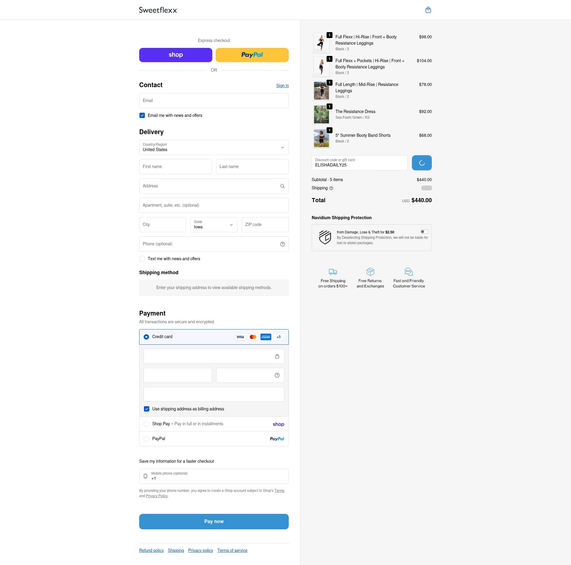 Sweetflexx checkout page showing Sweetflexx coupon code box | Screenshot taken by SimplyCodes community member on Feb 20, 2026