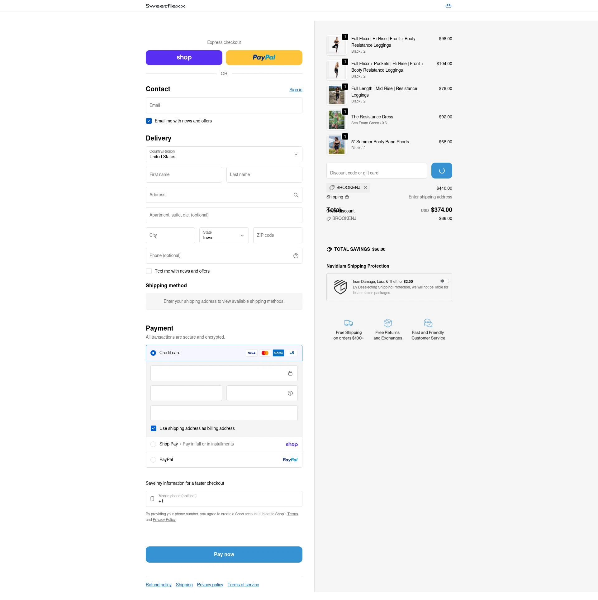 Sweetflexx checkout page showing Sweetflexx coupon code box | Screenshot taken by SimplyCodes community member on Feb 20, 2026