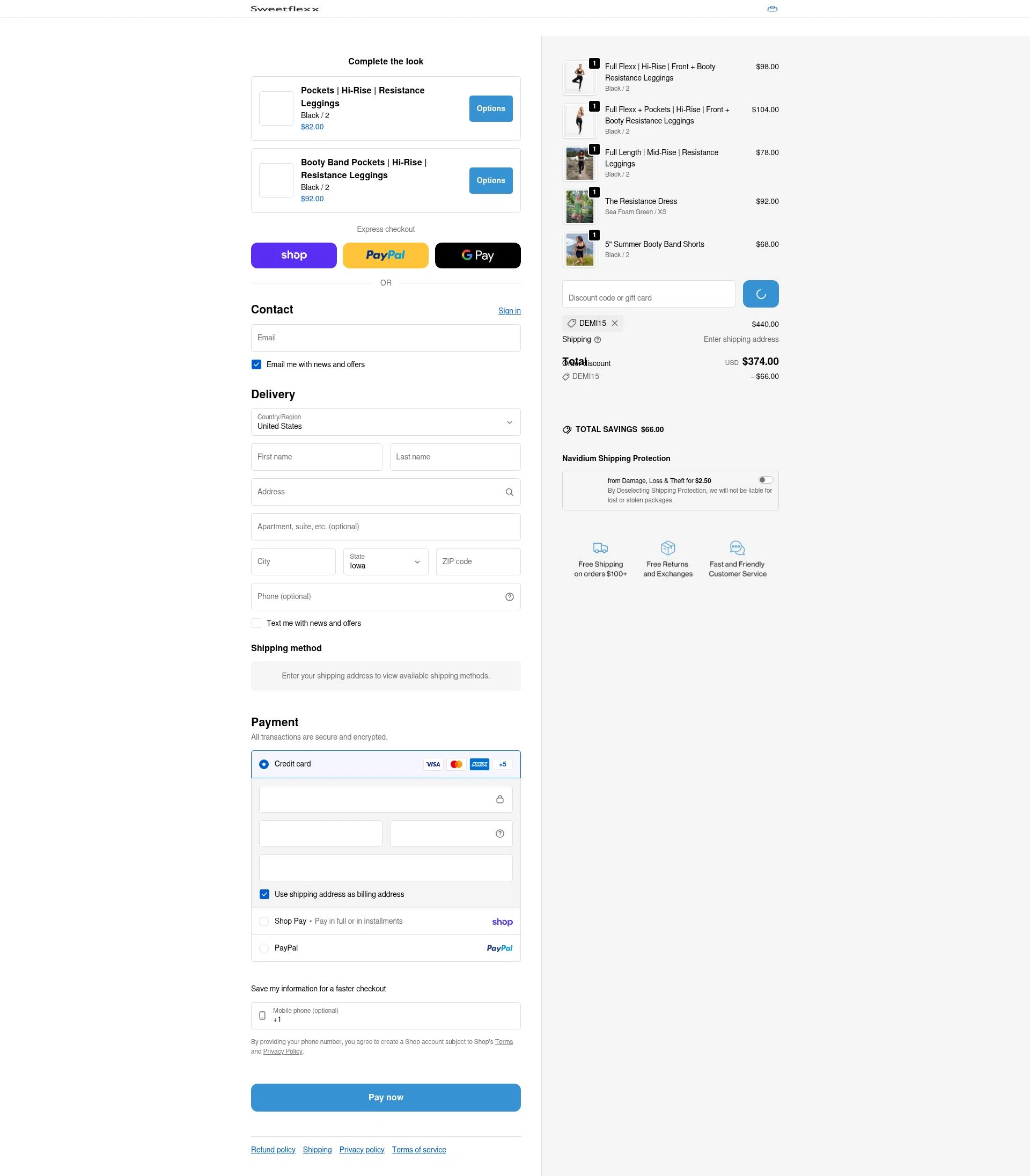 Sweetflexx checkout page showing Sweetflexx coupon code box | Screenshot taken by SimplyCodes community member on Feb 20, 2026