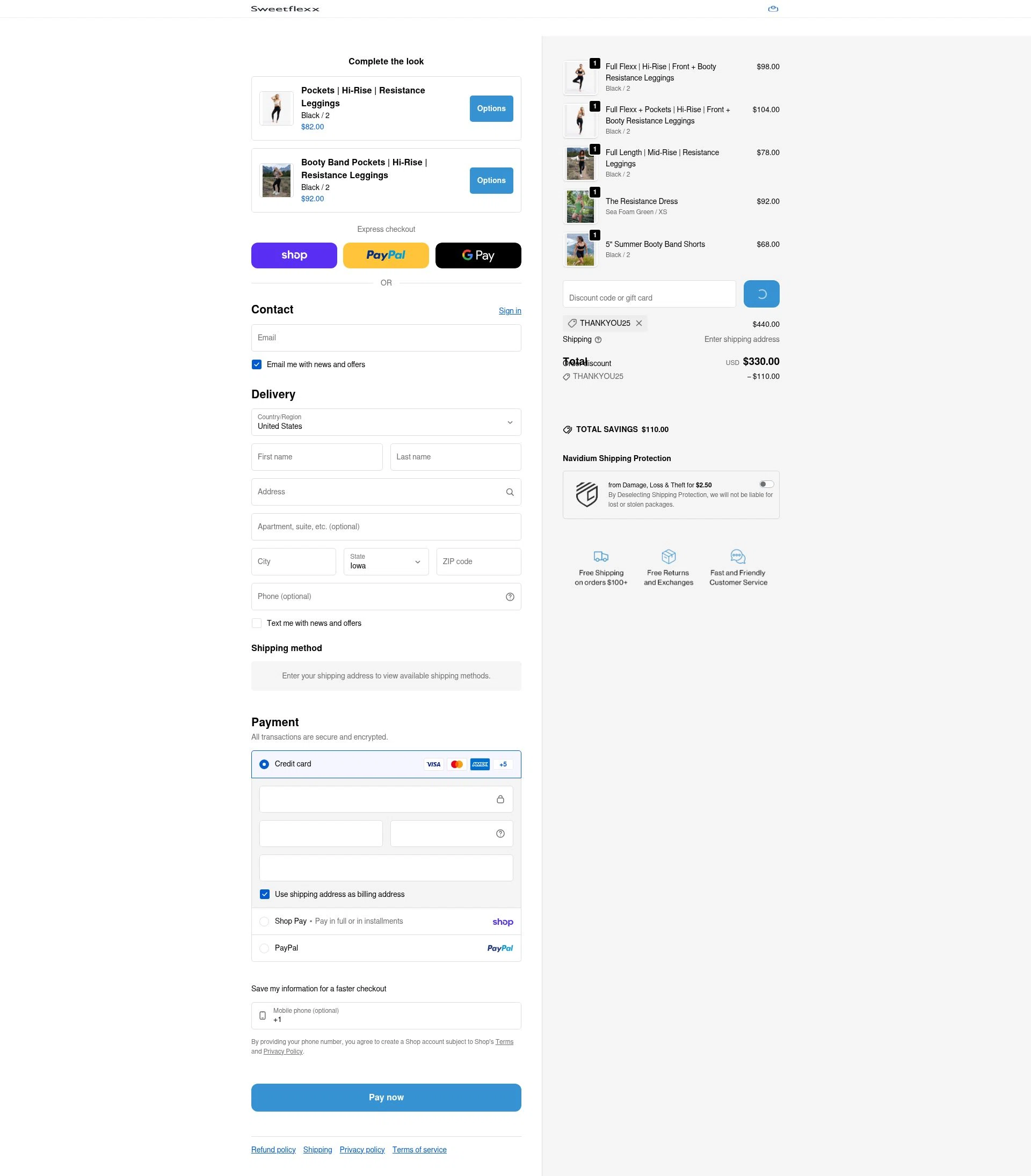 Sweetflexx checkout page showing Sweetflexx coupon code box | Screenshot taken by SimplyCodes community member on Feb 20, 2026