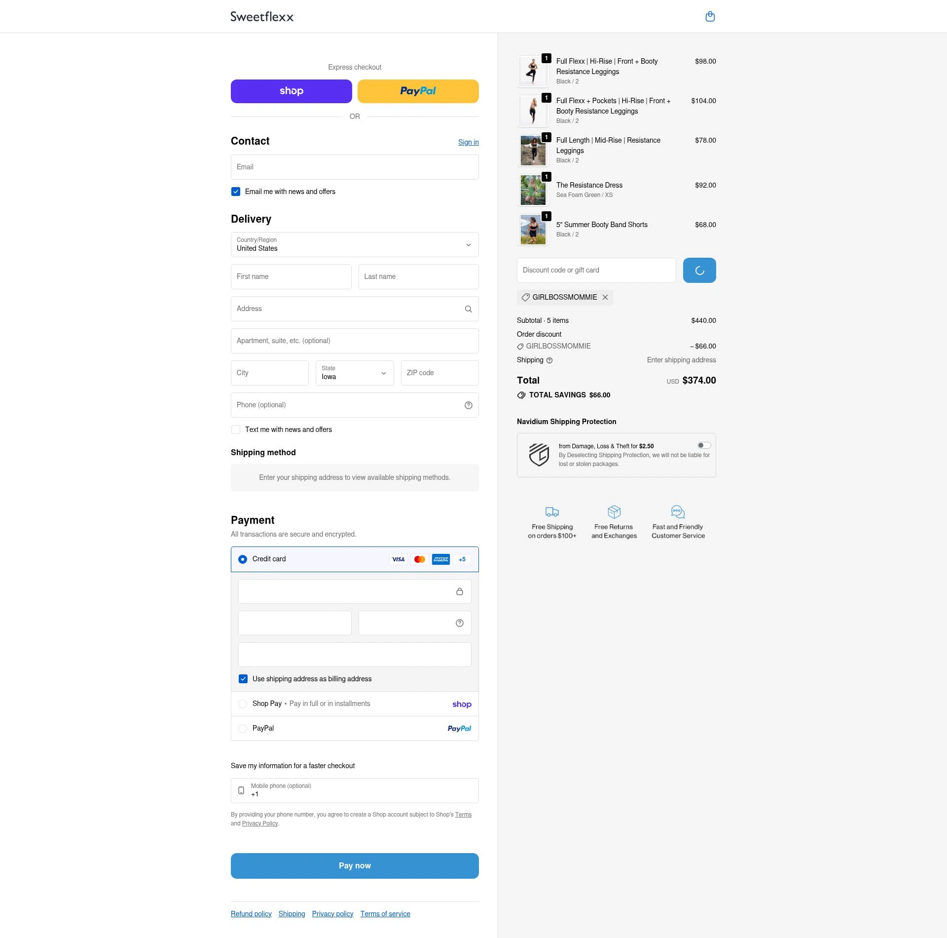 Sweetflexx checkout page showing Sweetflexx coupon code box | Screenshot taken by SimplyCodes community member on Feb 20, 2026