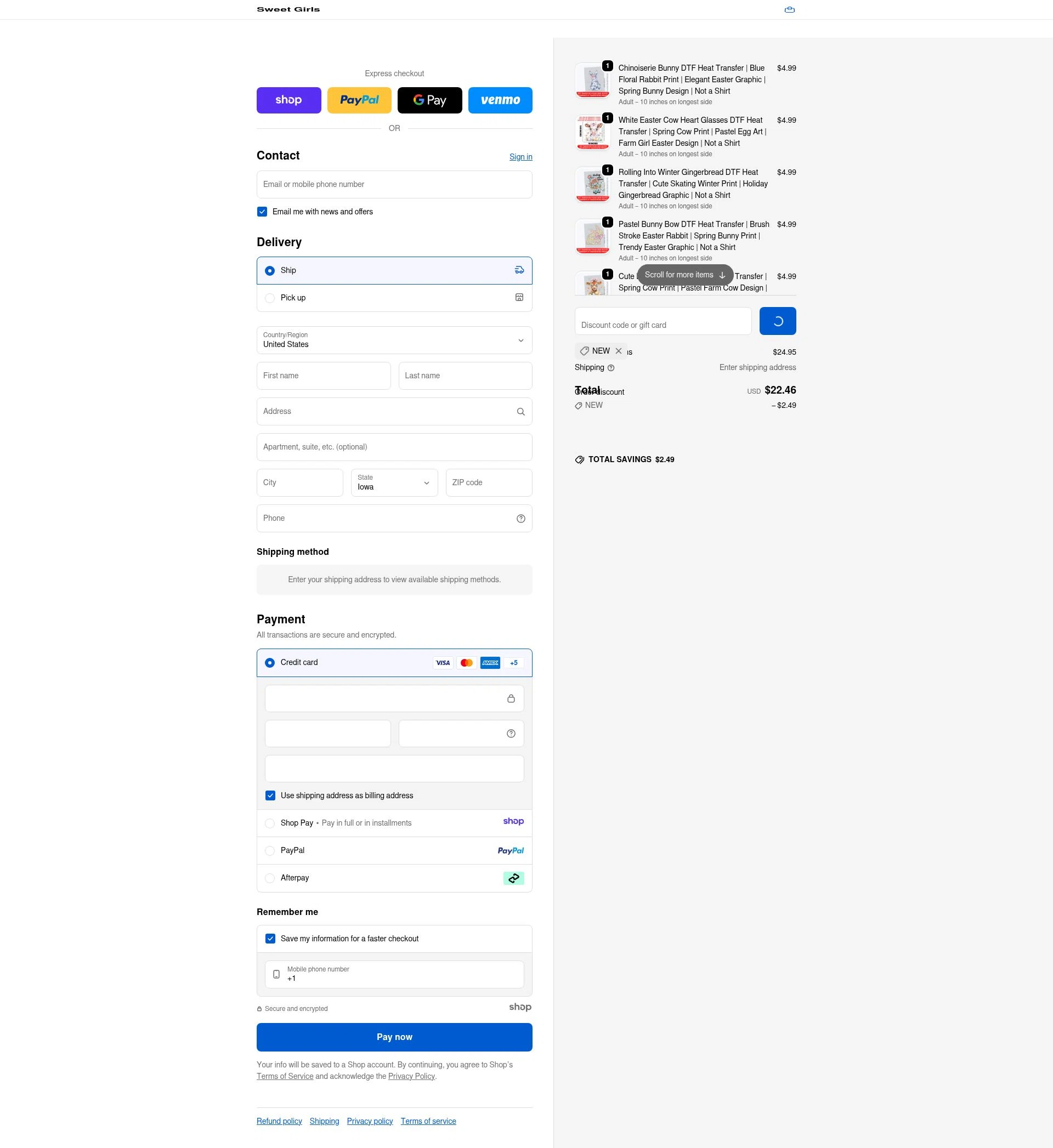 Sweet Girls Boutique checkout page showing Sweet Girls Boutique promo code box | Screenshot taken by SimplyCodes community member on Dec 21, 2025