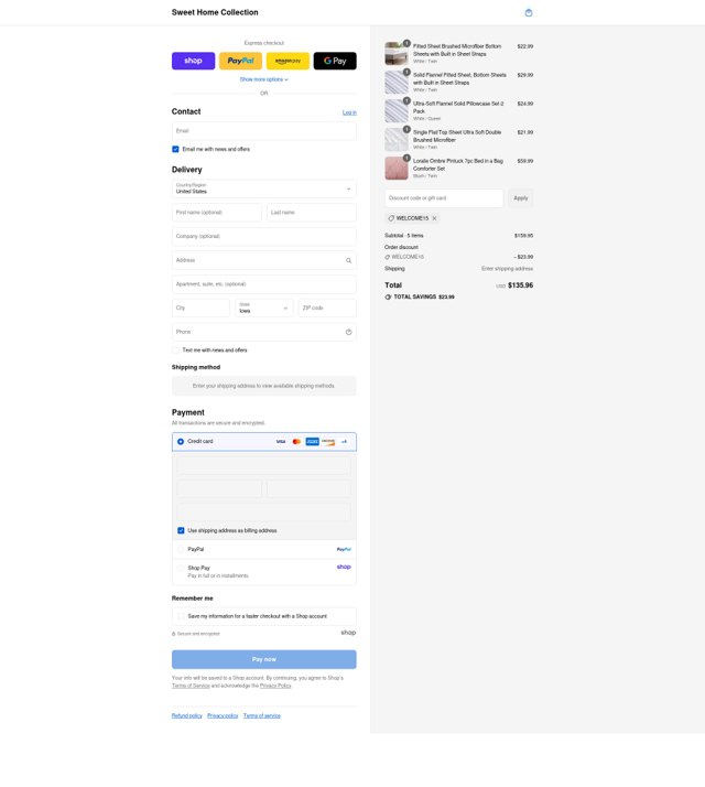 Sweet Home Collection checkout page showing Sweet Home Collection promo code box | Screenshot taken by SimplyCodes community member on Aug 31, 2025