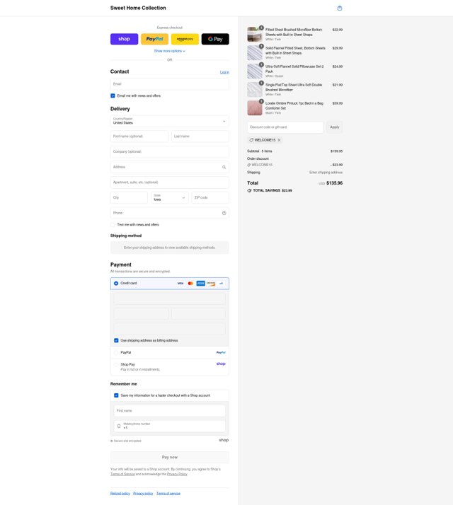 Sweet Home Collection checkout page showing Sweet Home Collection promo code box | Screenshot taken by SimplyCodes community member on Sep 4, 2025