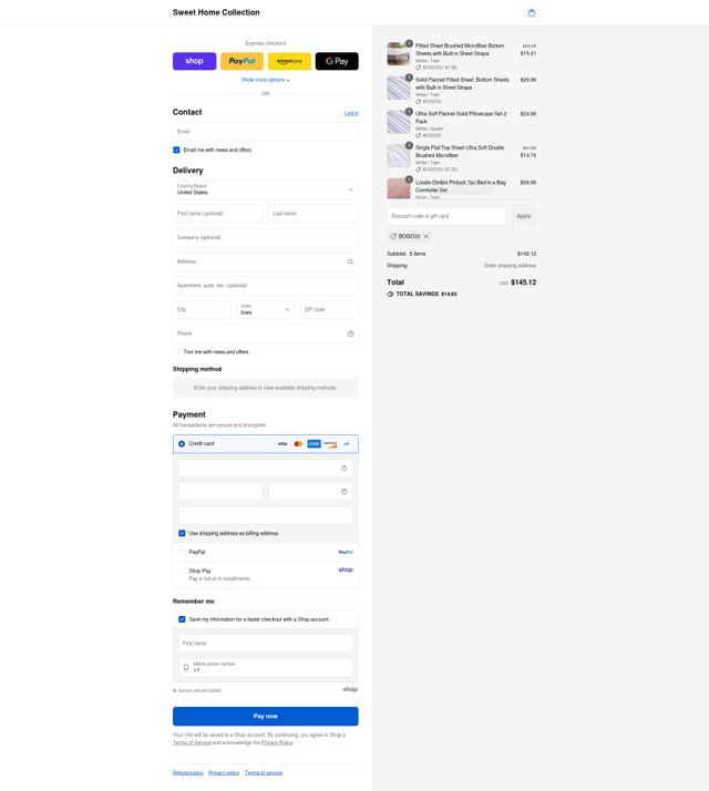 Sweet Home Collection checkout page showing Sweet Home Collection promo code box | Screenshot taken by SimplyCodes community member on Aug 31, 2025