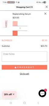 BLONDE25 coupon verification screenshot