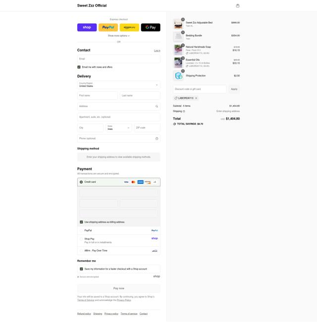 Sweet Zzz Mattress checkout page showing Sweet Zzz Mattress coupon code box | Screenshot taken by SimplyCodes community member on Sep 8, 2025