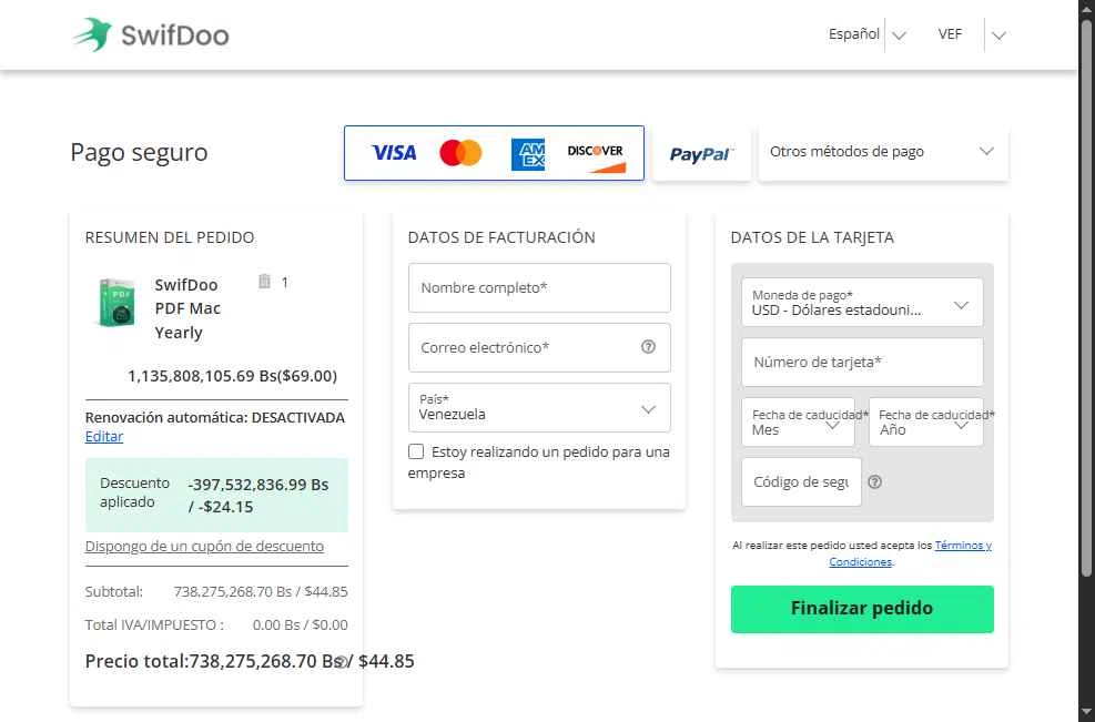 SwifDoo PDF checkout page showing SwifDoo PDF promo code box | Screenshot taken by SimplyCodes community member on Sep 22, 2025