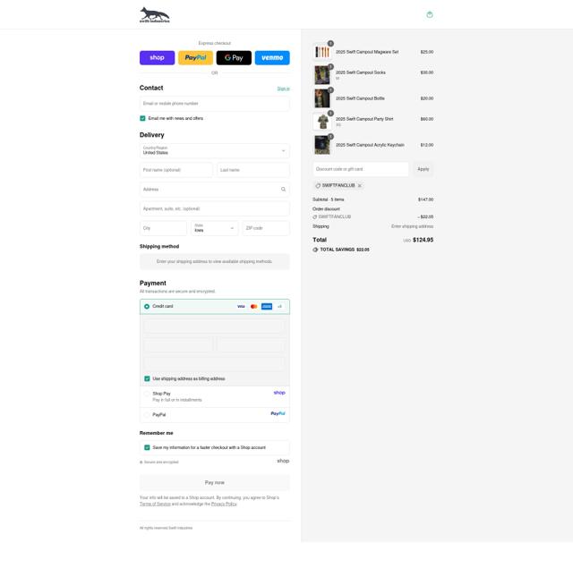 Swift Industries checkout page showing Swift Industries coupon code box | Screenshot taken by SimplyCodes community member on Sep 11, 2025