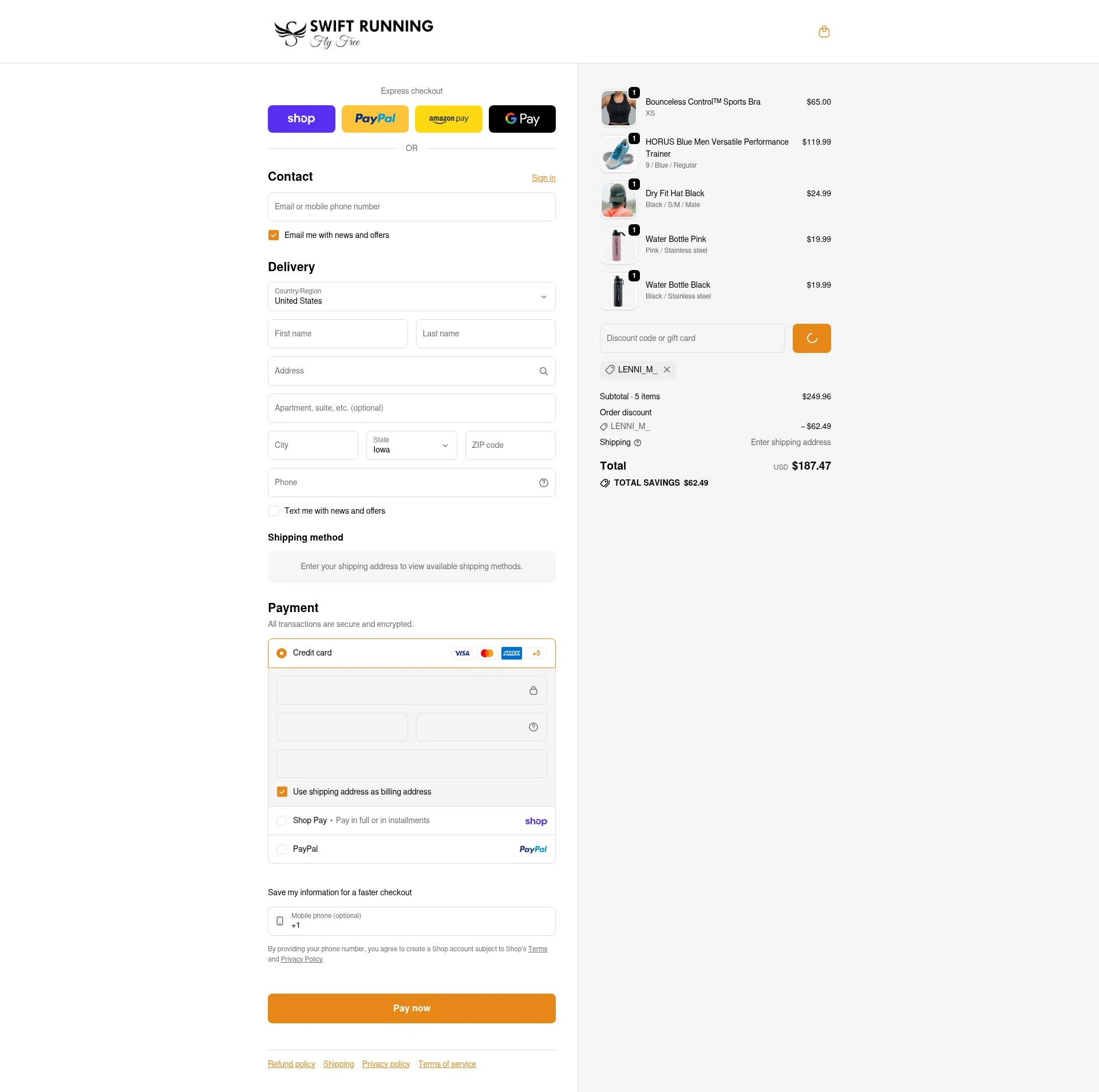 Swift Running checkout page showing Swift Running promo code box | Screenshot taken by SimplyCodes community member on Feb 19, 2026