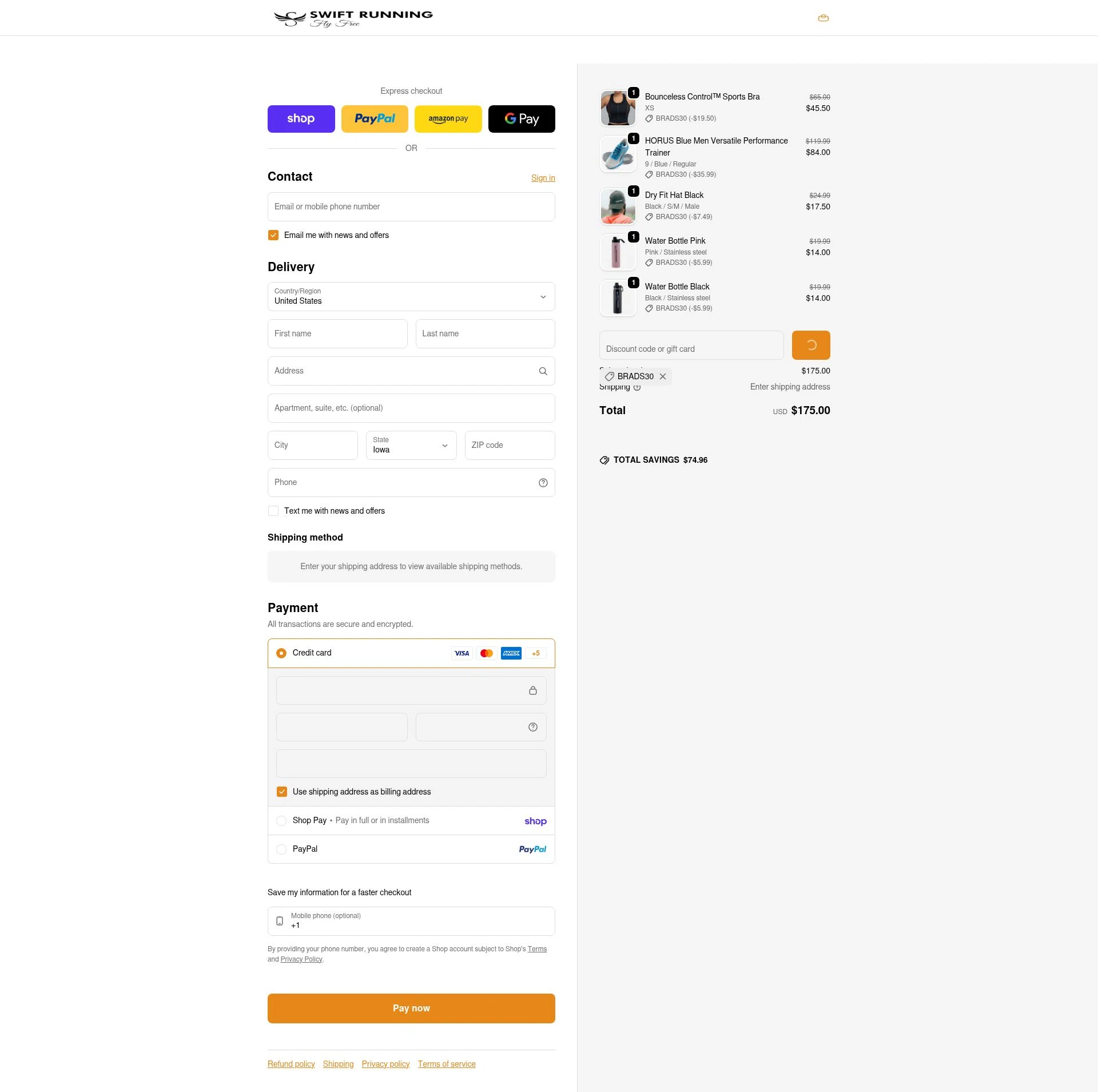 Swift Running checkout page showing Swift Running promo code box | Screenshot taken by SimplyCodes community member on Feb 19, 2026