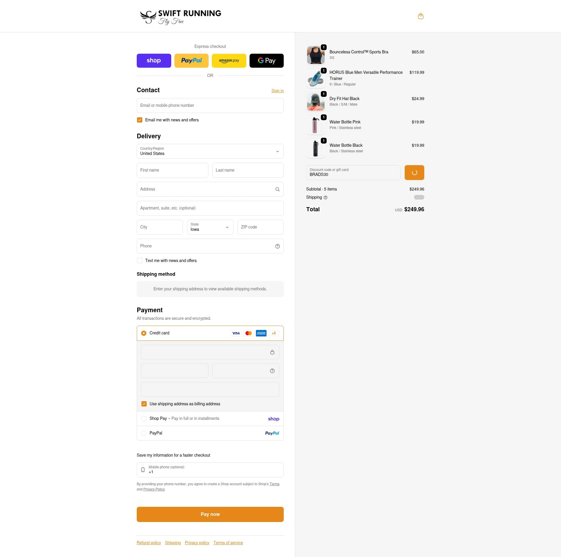 Swift Running checkout page showing Swift Running promo code box | Screenshot taken by SimplyCodes community member on Feb 14, 2026