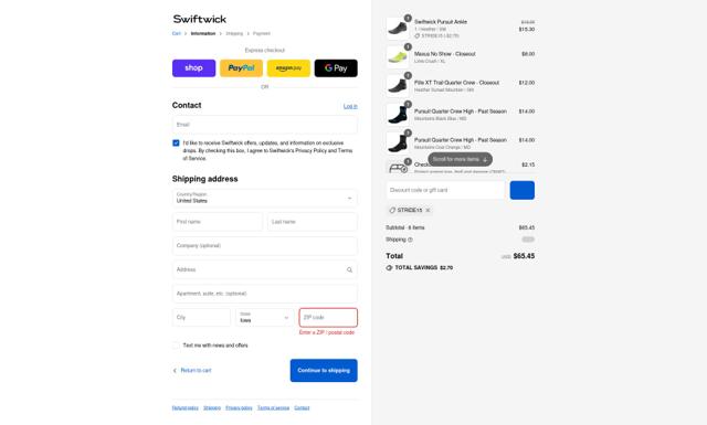 Swiftwick checkout page showing Swiftwick promo code box | Screenshot taken by SimplyCodes community member on Sep 8, 2025