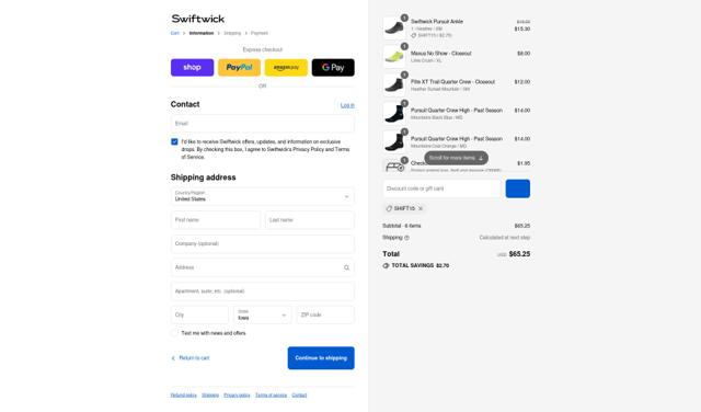 Swiftwick checkout page showing Swiftwick promo code box | Screenshot taken by SimplyCodes community member on Sep 8, 2025