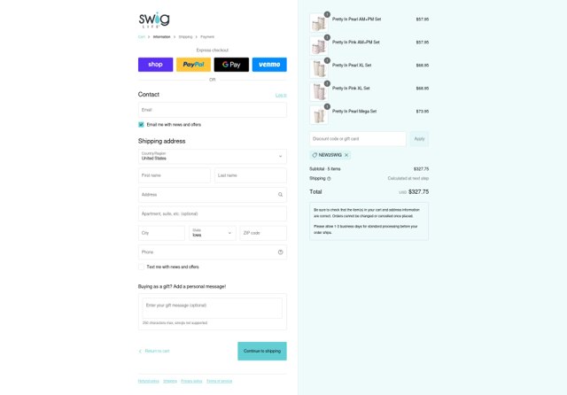 Swig Life checkout page showing Swig Life discount code box | Screenshot taken by SimplyCodes community member on Sep 4, 2025