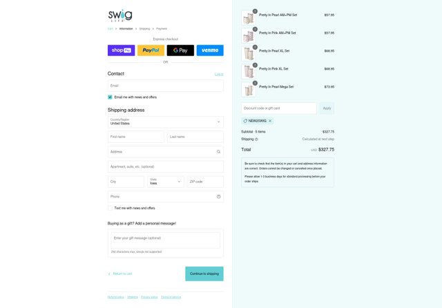Swig Life checkout page showing Swig Life discount code box | Screenshot taken by SimplyCodes community member on Aug 17, 2025
