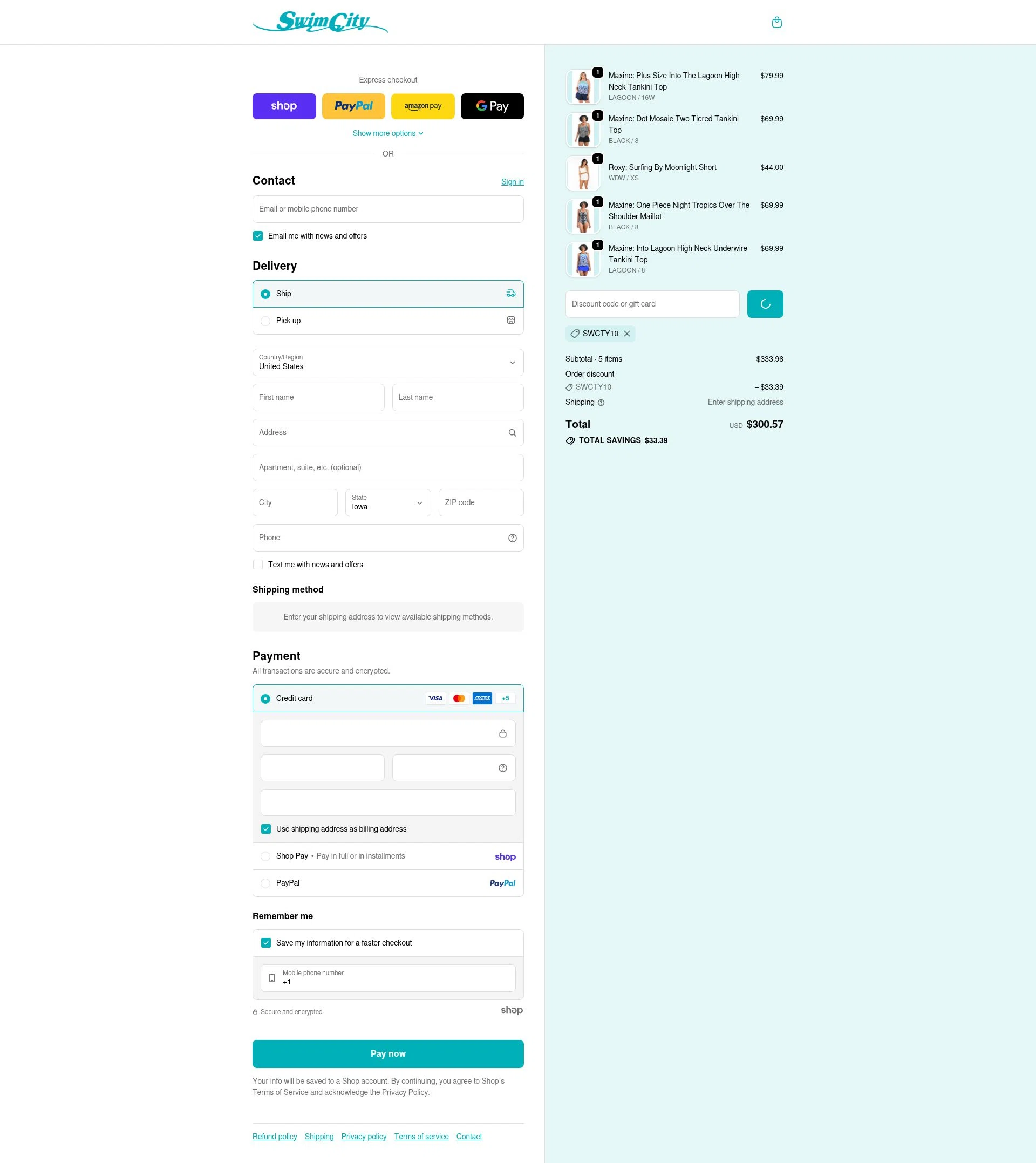 SwimCity checkout page showing SwimCity promo code box | Screenshot taken by SimplyCodes community member on Jan 24, 2026