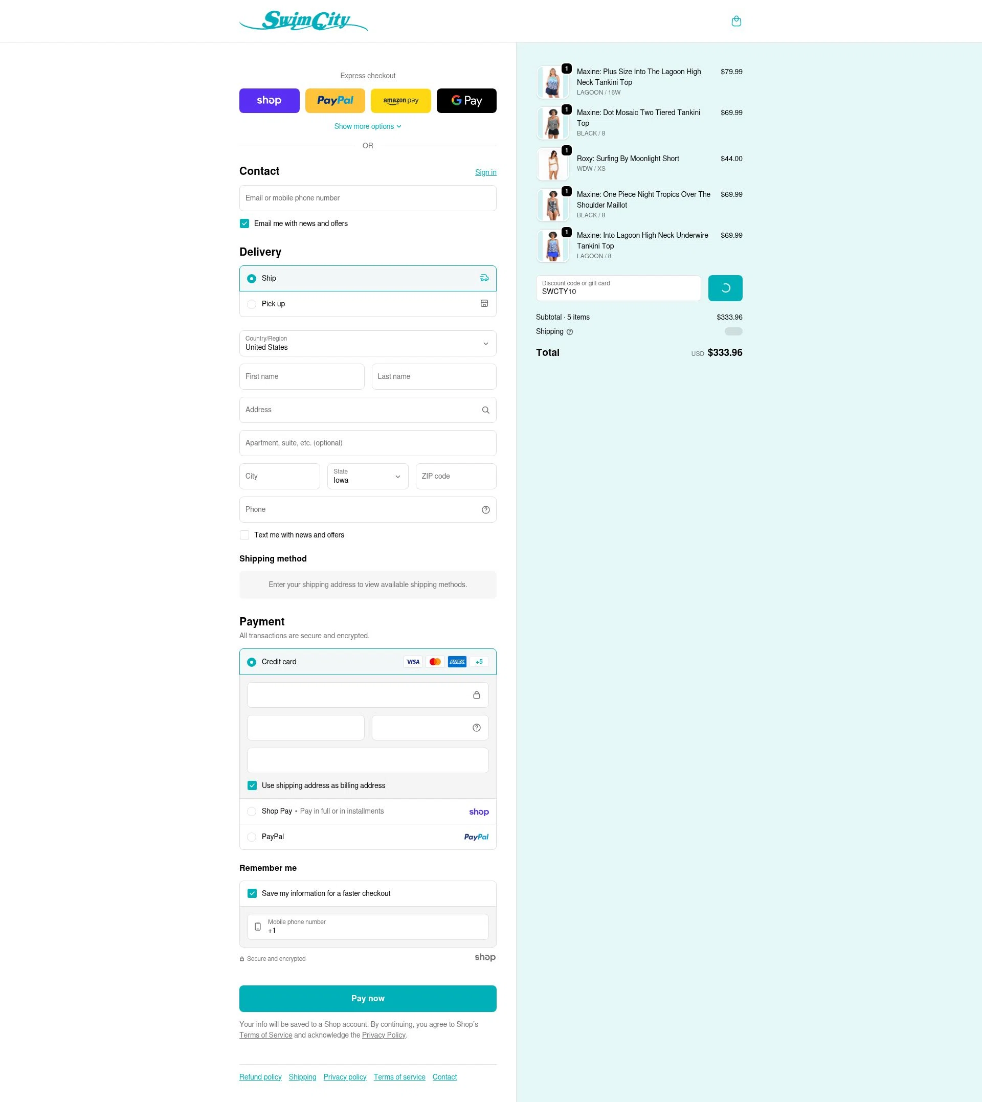 SwimCity checkout page showing SwimCity promo code box | Screenshot taken by SimplyCodes community member on Jan 28, 2026