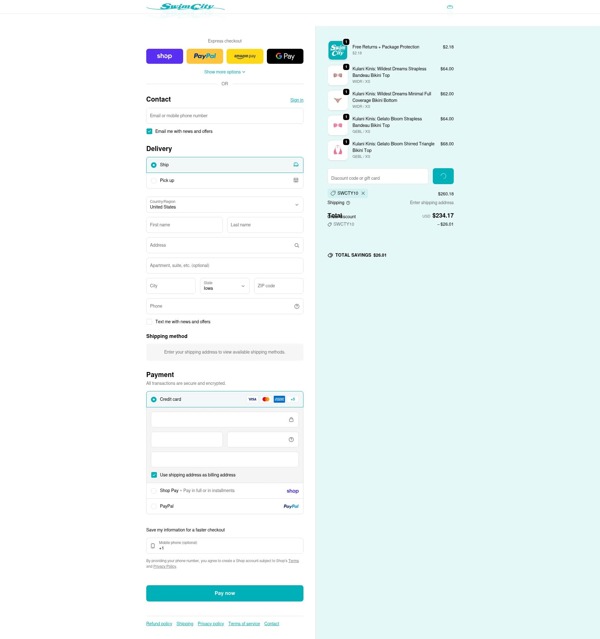 SwimCity checkout page showing SwimCity promo code box | Screenshot taken by SimplyCodes community member on Feb 19, 2026