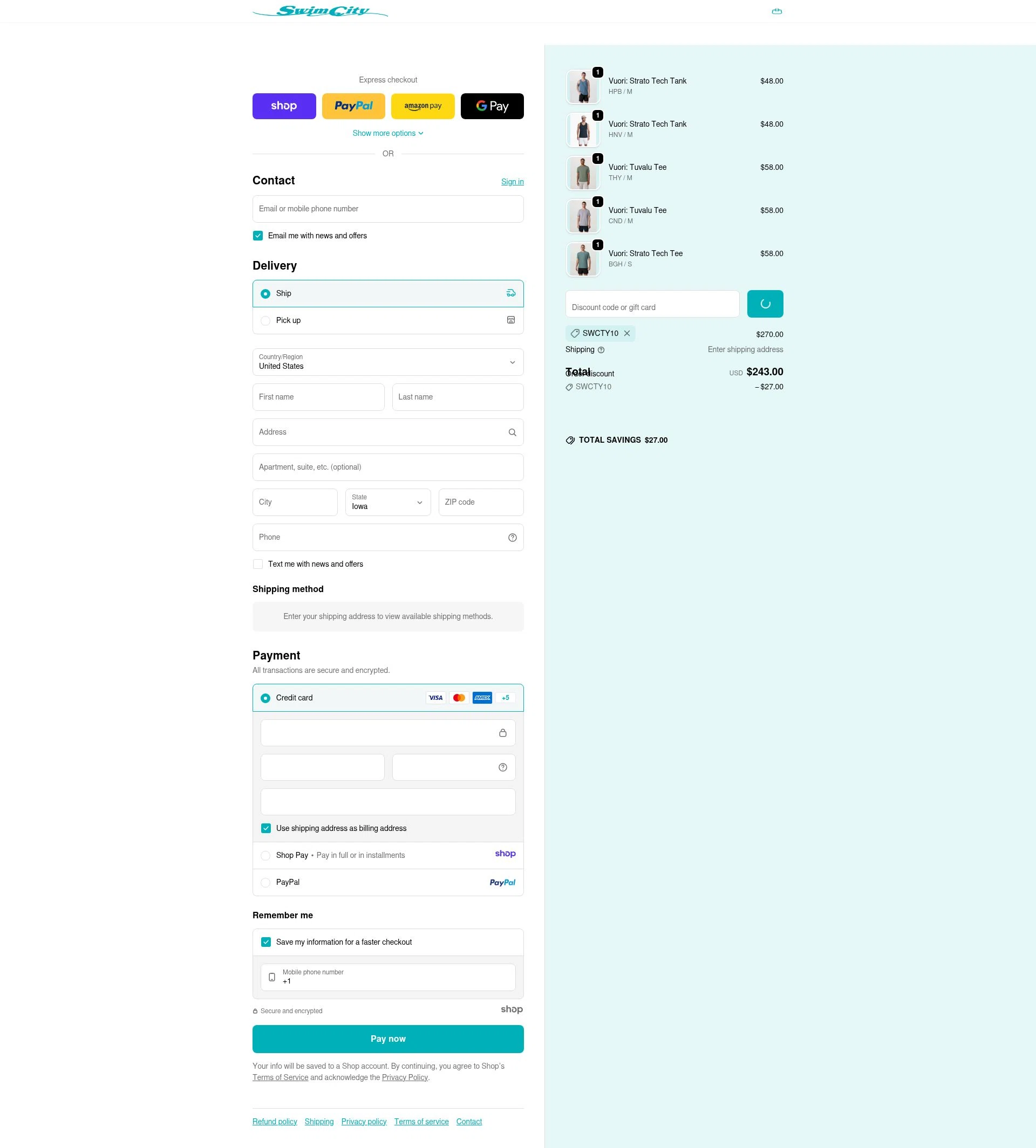 SwimCity checkout page showing SwimCity promo code box | Screenshot taken by SimplyCodes community member on Jan 9, 2026