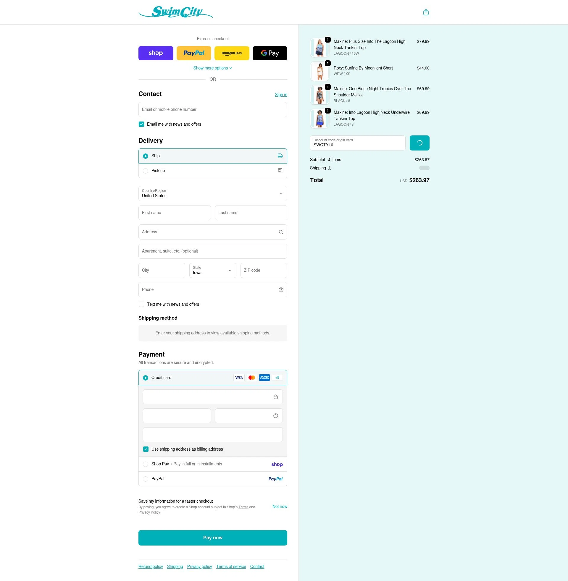 SwimCity checkout page showing SwimCity promo code box | Screenshot taken by SimplyCodes community member on Feb 15, 2026