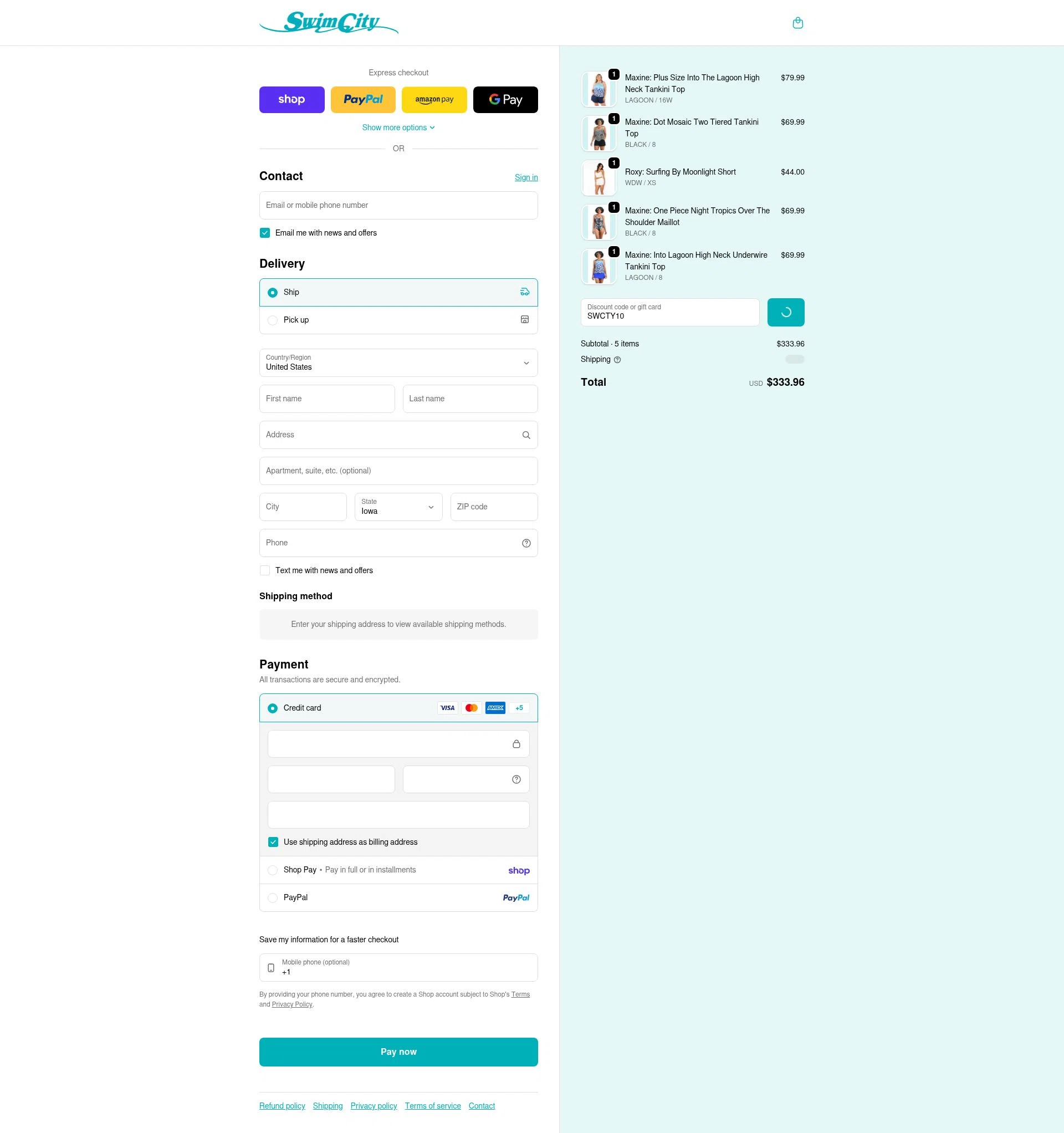 SwimCity checkout page showing SwimCity promo code box | Screenshot taken by SimplyCodes community member on Feb 6, 2026