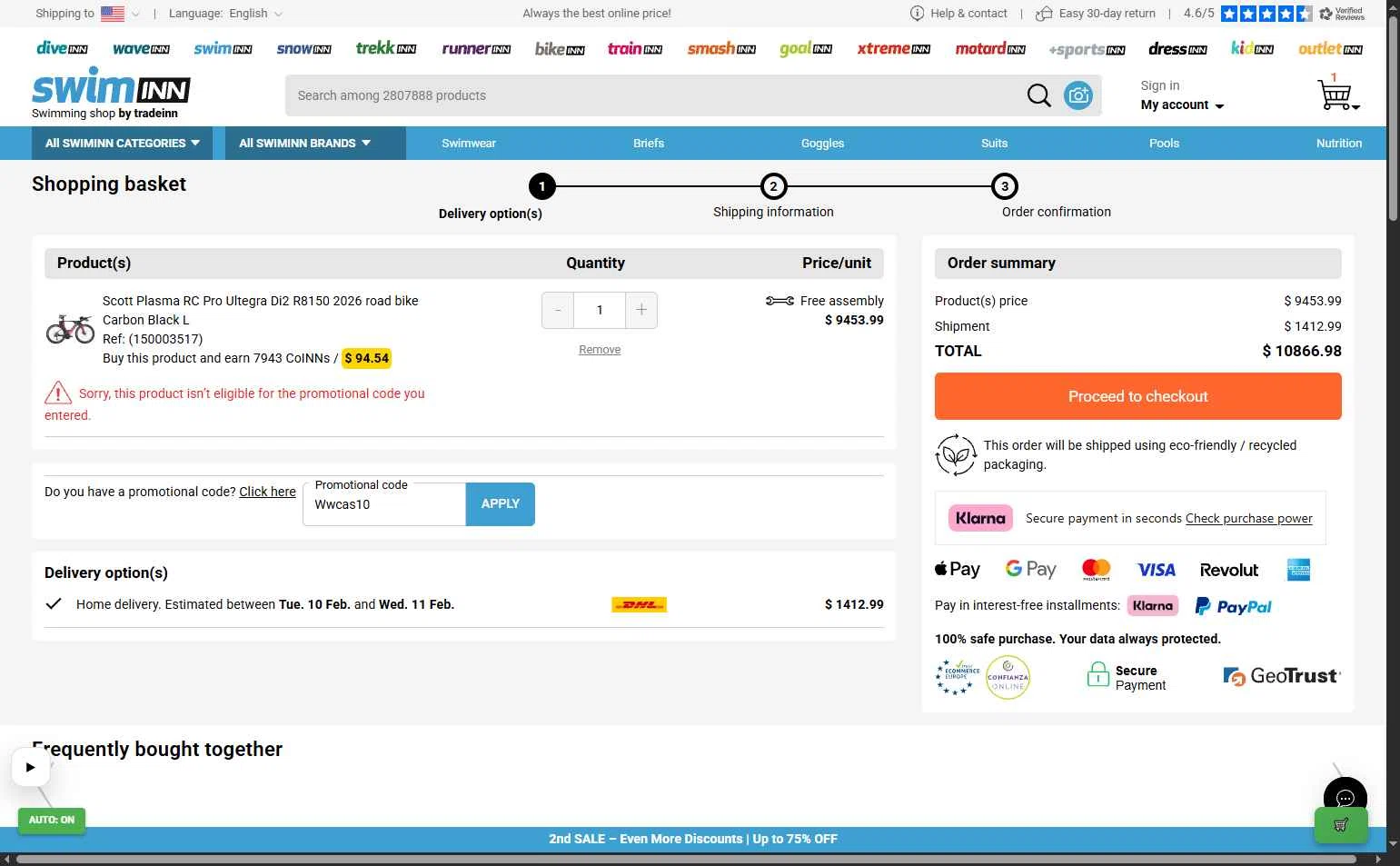 SwimINN checkout page showing SwimINN promo code box | Screenshot taken by SimplyCodes community member on Feb 1, 2026