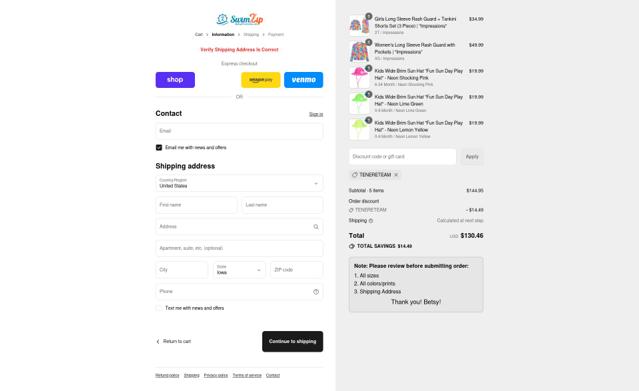 SwimZip checkout page showing SwimZip discount code box | Screenshot taken by SimplyCodes community member on Sep 12, 2025