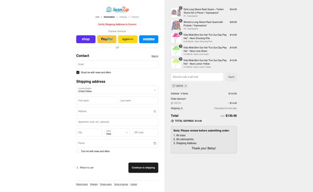 SwimZip checkout page showing SwimZip discount code box | Screenshot taken by SimplyCodes community member on Sep 12, 2025