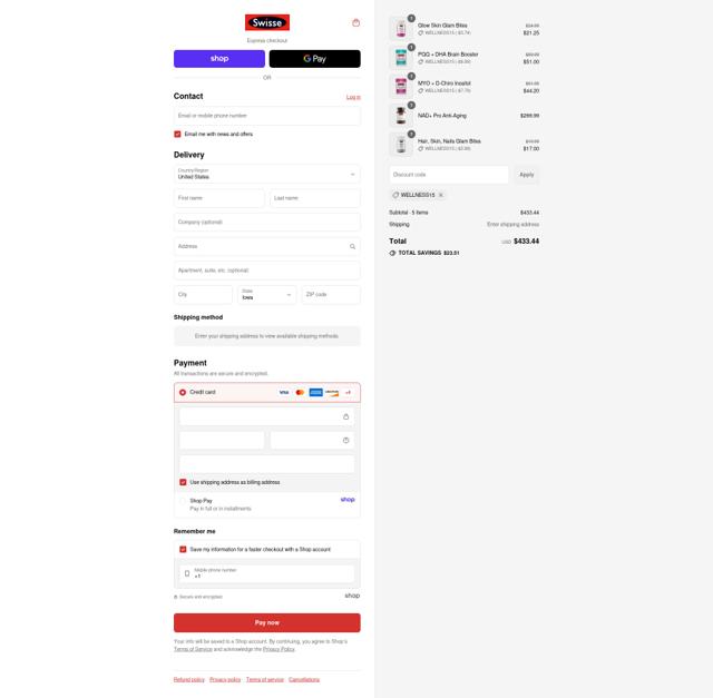 Swisse checkout page showing Swisse discount code box | Screenshot taken by SimplyCodes community member on Sep 8, 2025