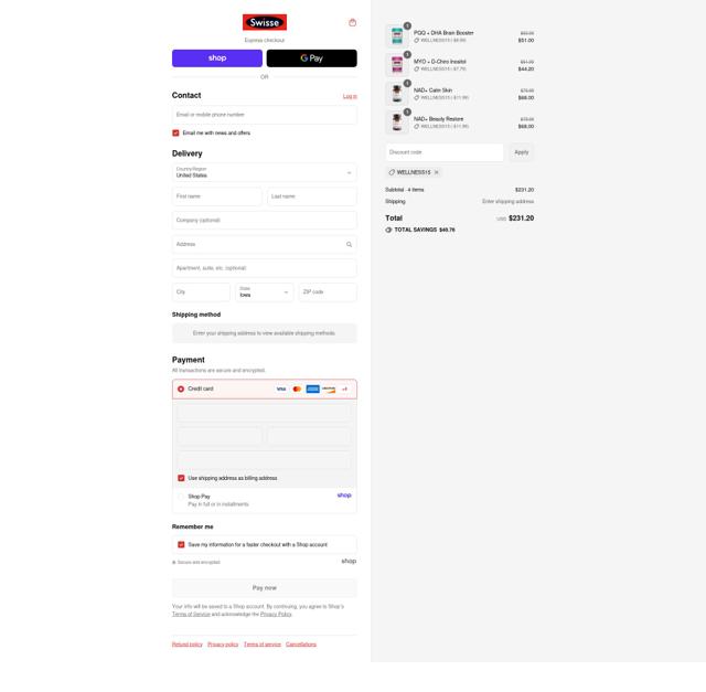 Swisse checkout page showing Swisse discount code box | Screenshot taken by SimplyCodes community member on Sep 3, 2025