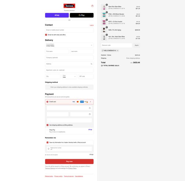 Swisse checkout page showing Swisse discount code box | Screenshot taken by SimplyCodes community member on Sep 8, 2025