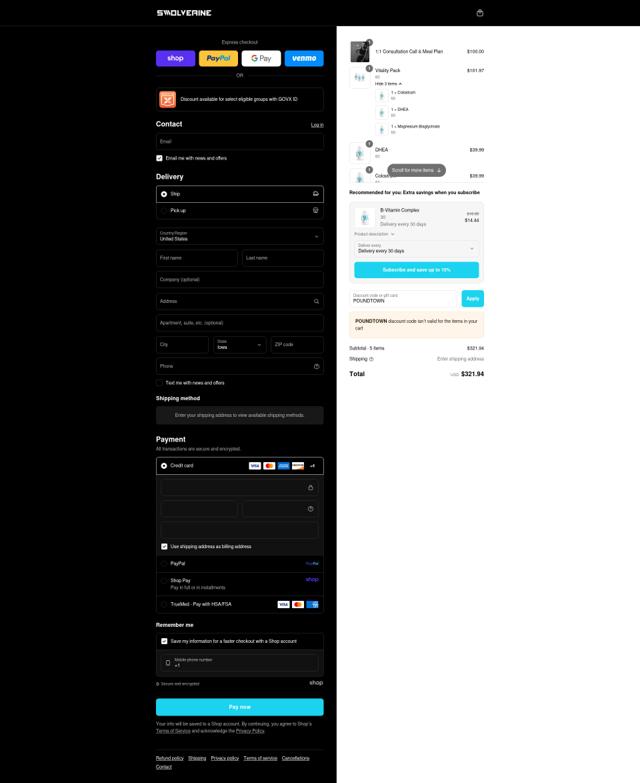 Swolverine checkout page showing Swolverine discount code box | Screenshot taken by SimplyCodes community member on Sep 6, 2025