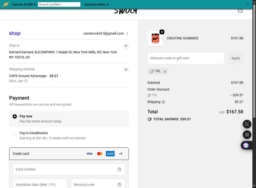 SWOLY checkout page showing SWOLY discount code box | Screenshot taken by SimplyCodes community member on Jan 5, 2026
