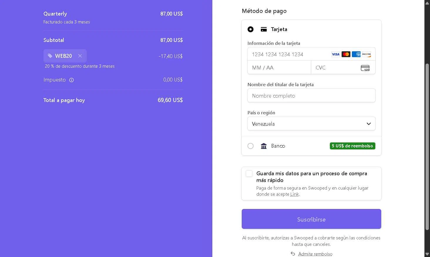 Swooped checkout page showing Swooped promo code box | Screenshot taken by SimplyCodes community member on Nov 26, 2025