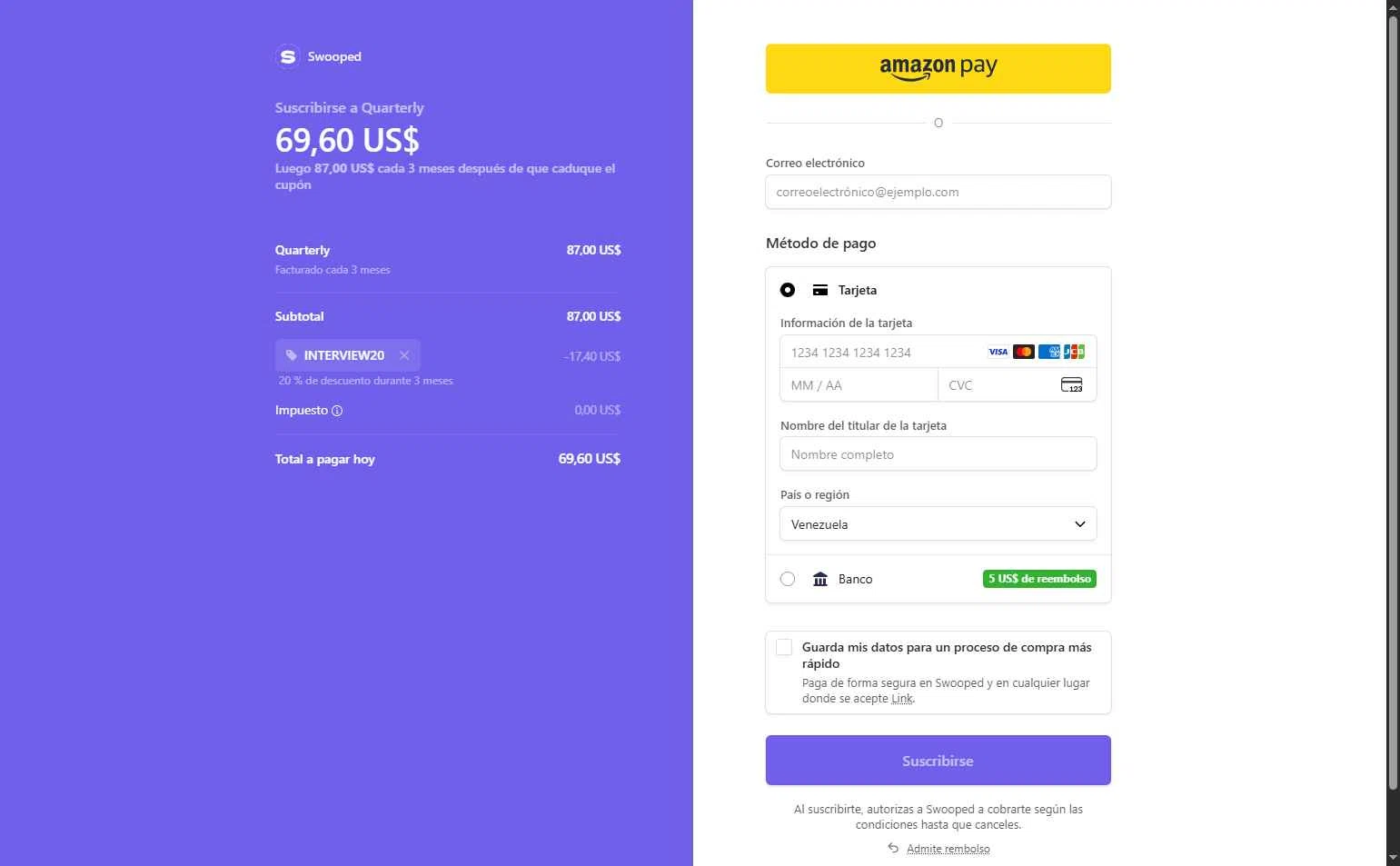 Swooped checkout page showing Swooped promo code box | Screenshot taken by SimplyCodes community member on Oct 29, 2025