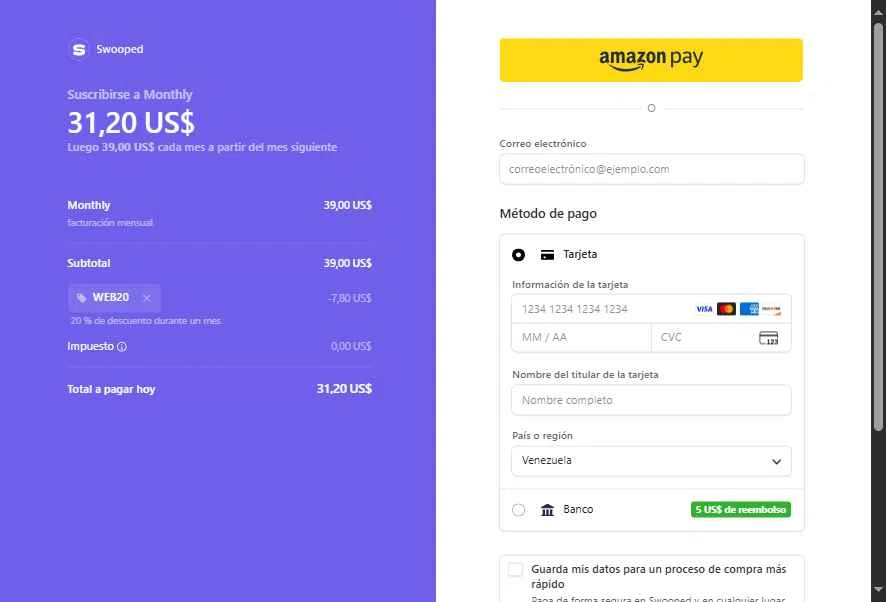 Swooped checkout page showing Swooped promo code box | Screenshot taken by SimplyCodes community member on Oct 28, 2025