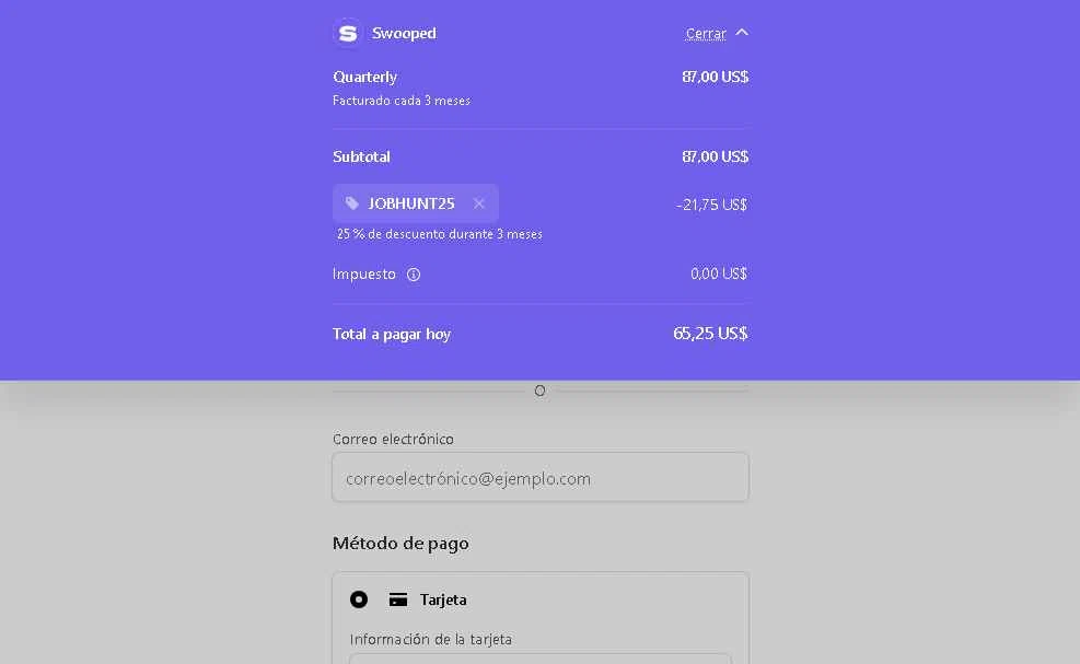 Swooped checkout page showing Swooped promo code box | Screenshot taken by SimplyCodes community member on Dec 7, 2025