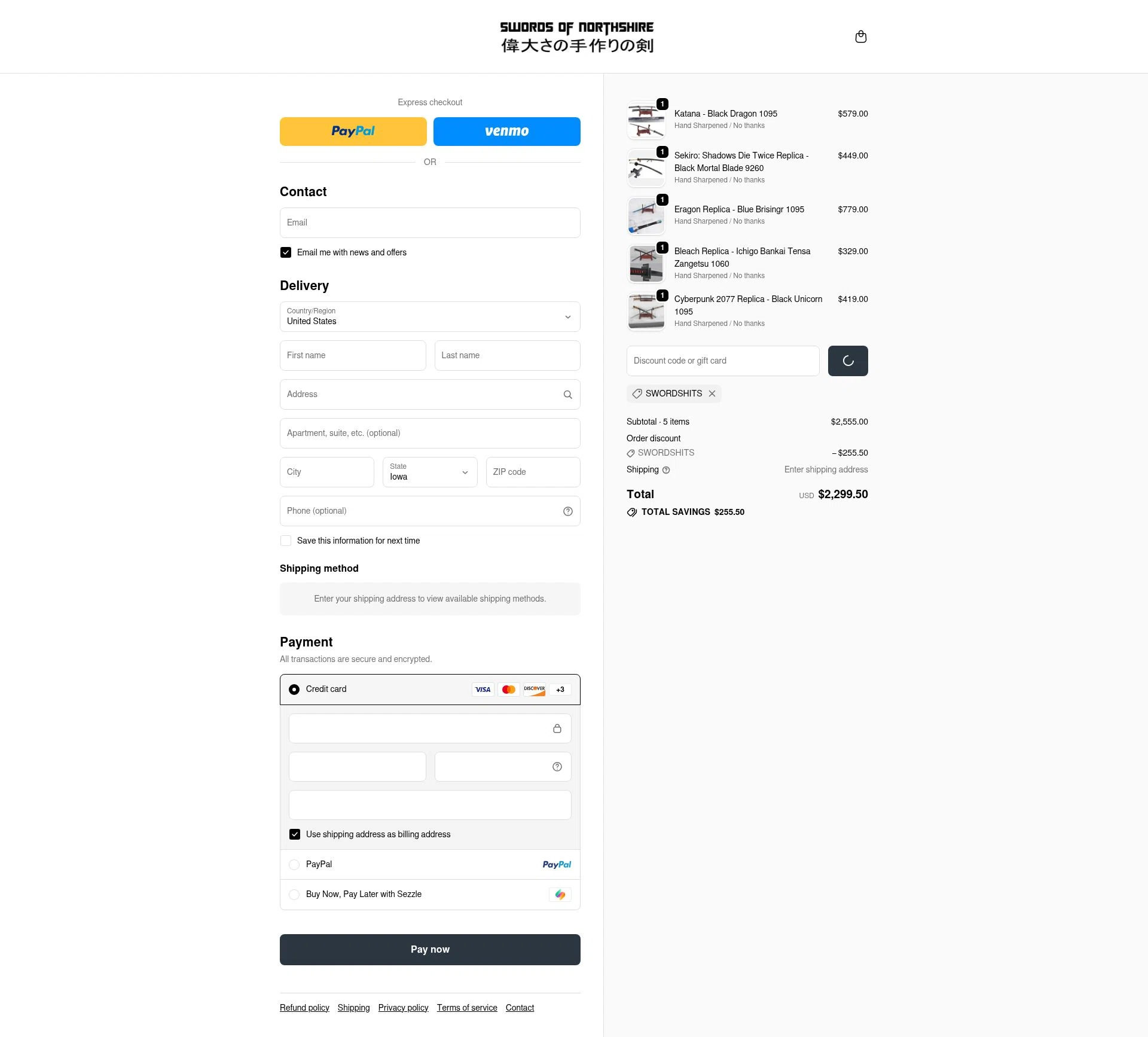 Swords of Northshire checkout page showing Swords of Northshire discount code box | Screenshot taken by SimplyCodes community member on Feb 19, 2026