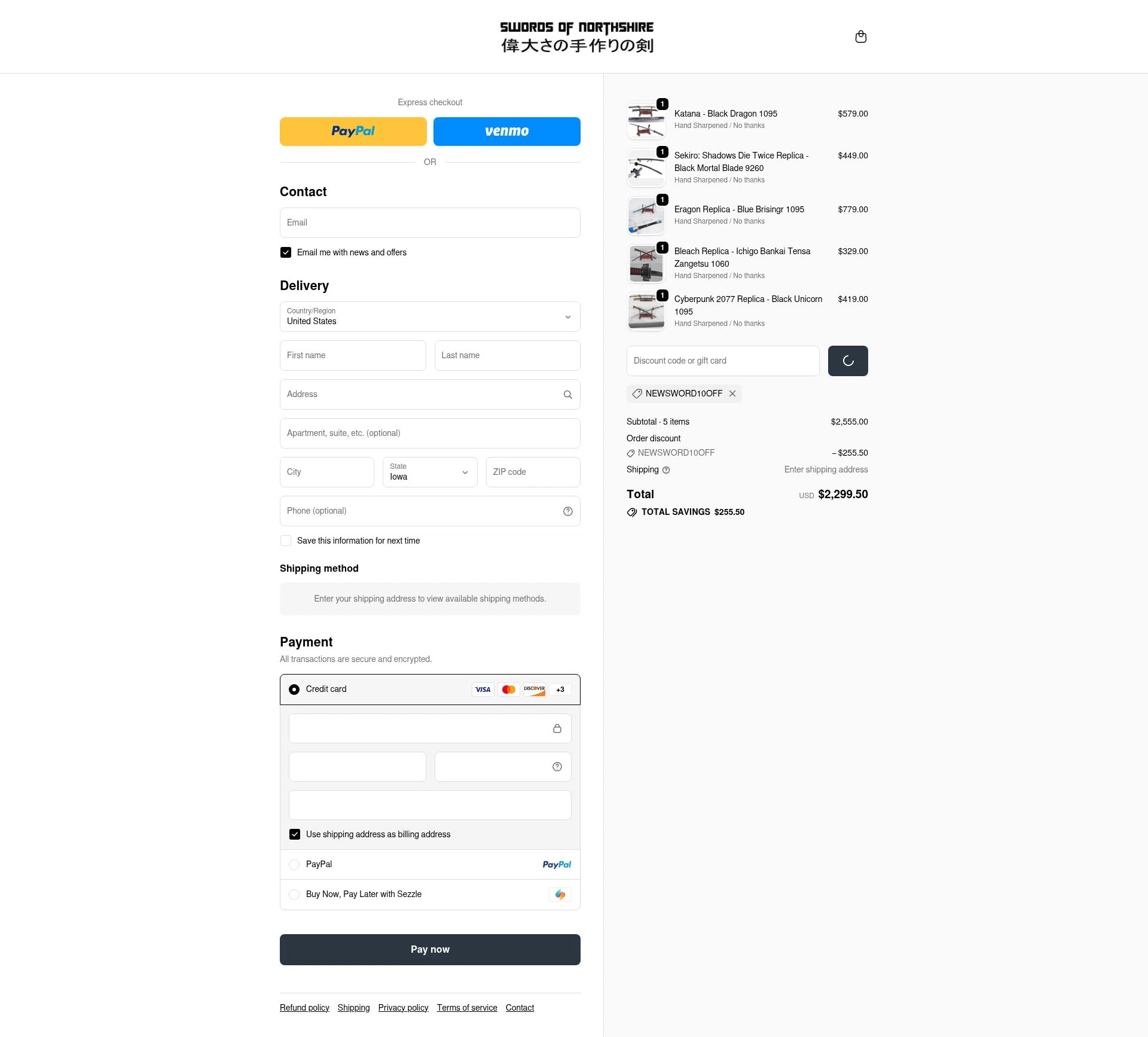 Swords of Northshire checkout page showing Swords of Northshire discount code box | Screenshot taken by SimplyCodes community member on Feb 19, 2026