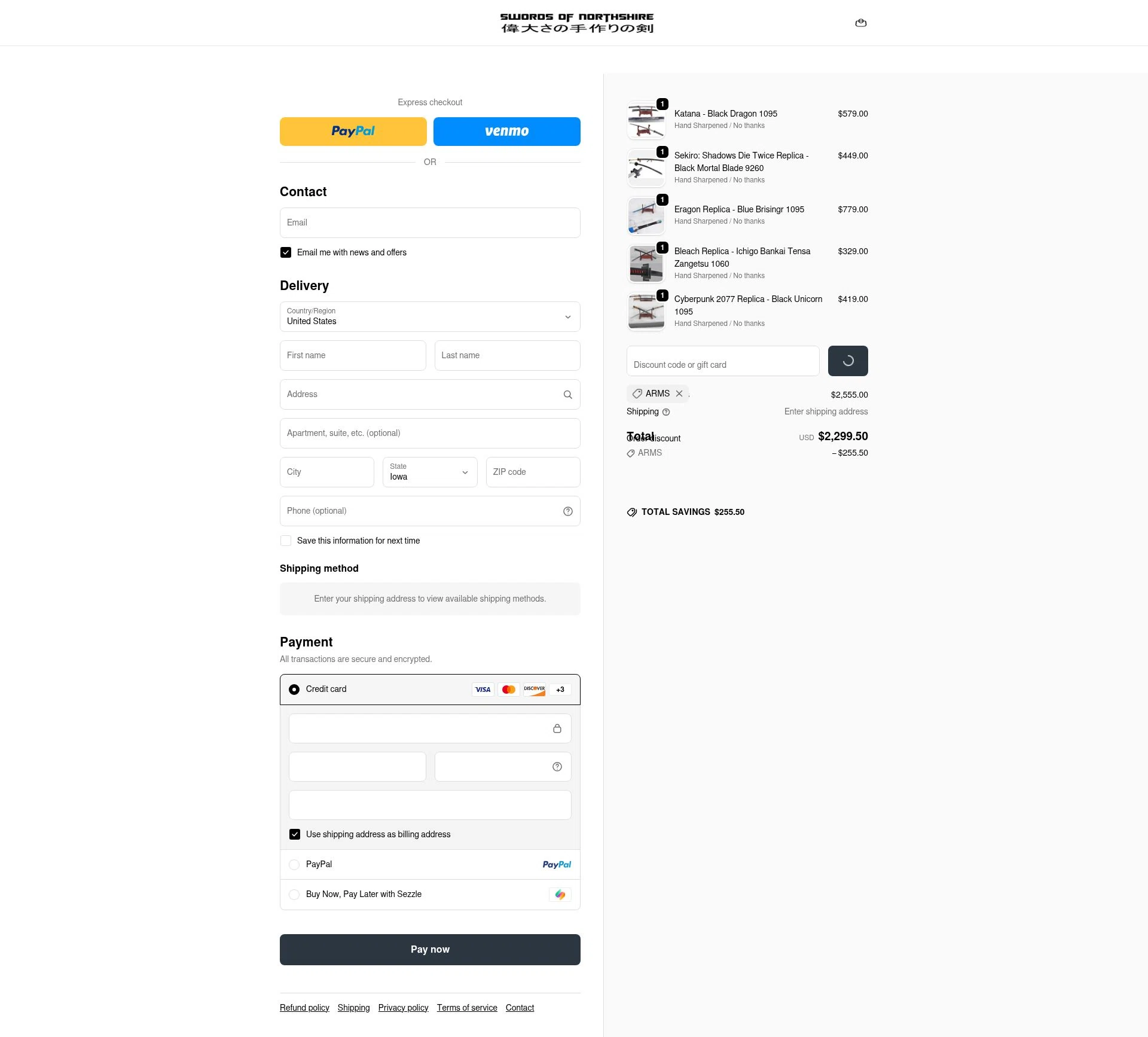 Swords of Northshire checkout page showing Swords of Northshire discount code box | Screenshot taken by SimplyCodes community member on Feb 19, 2026