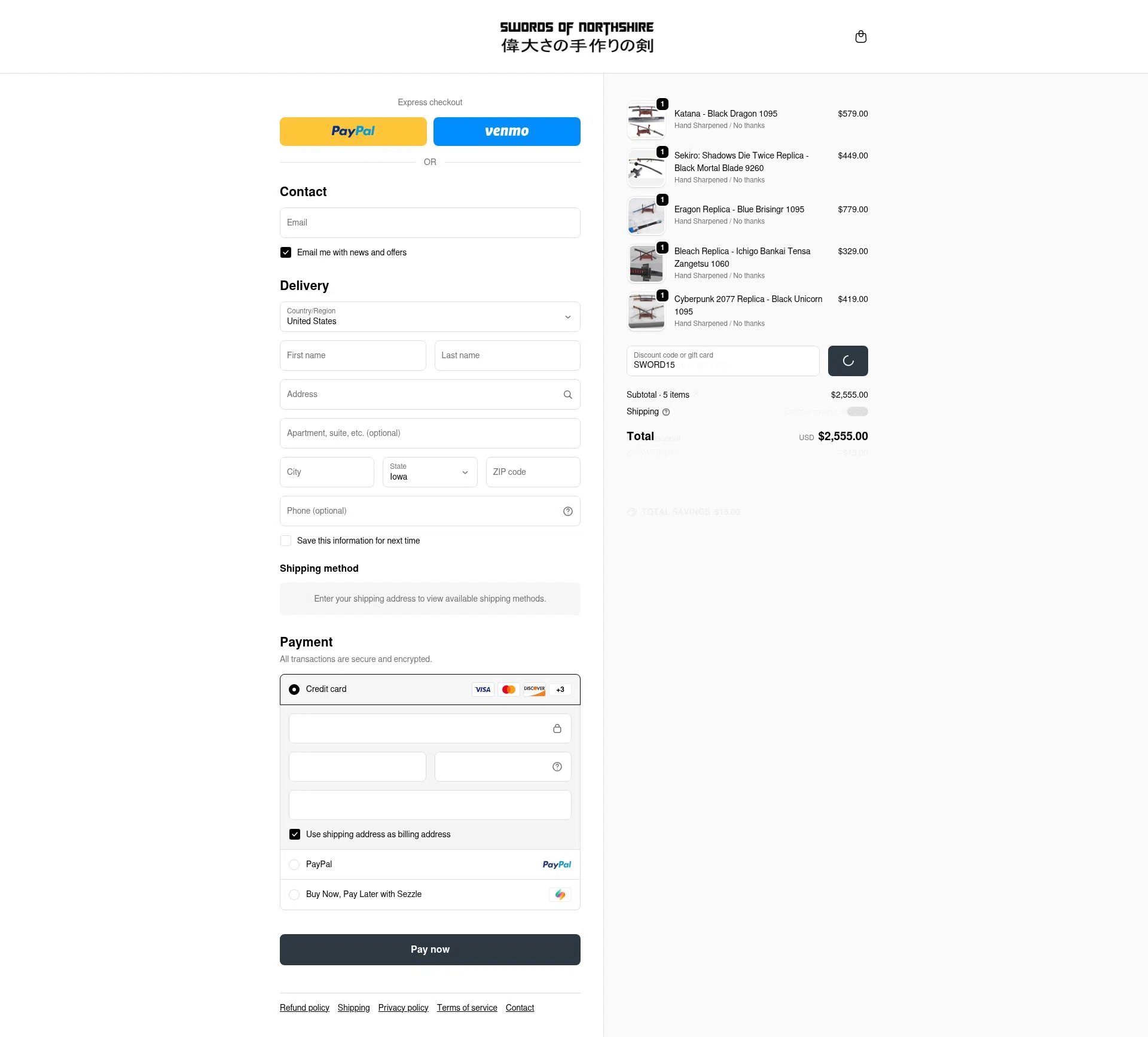 Swords of Northshire checkout page showing Swords of Northshire discount code box | Screenshot taken by SimplyCodes community member on Feb 19, 2026