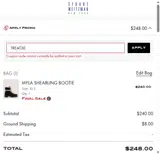 Stuart Weitzman Outlet coupon verification screenshot