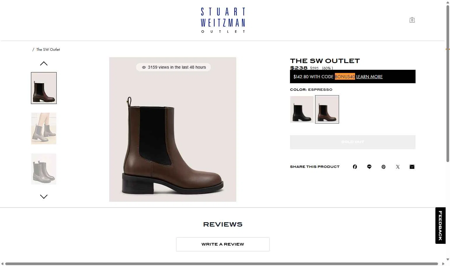 Stuart Weitzman Outlet checkout page showing Stuart Weitzman Outlet promo code box | Screenshot taken by SimplyCodes community member on Dec 2, 2025