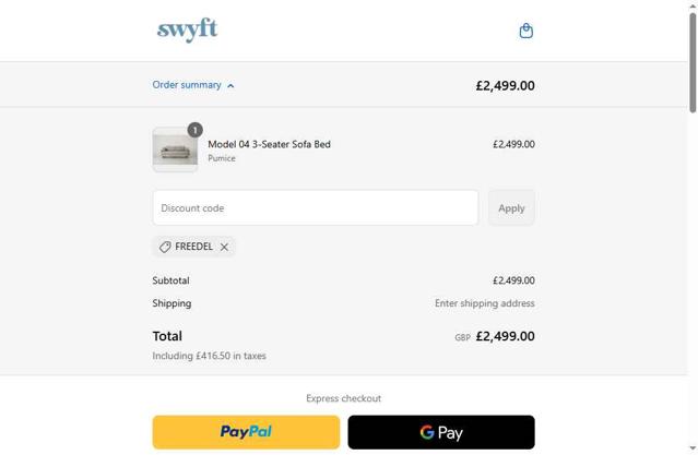 Swyft checkout page showing Swyft promo code box | Screenshot taken by SimplyCodes community member on Sep 12, 2025