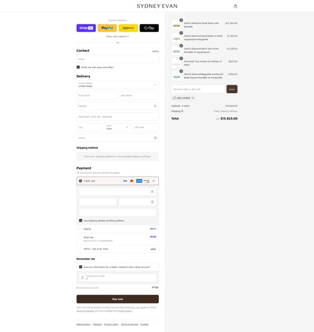 Sydney Evan checkout page showing Sydney Evan discount code box | Screenshot taken by SimplyCodes community member on Aug 17, 2025
