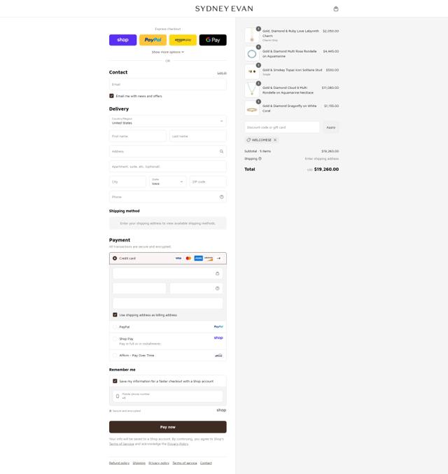 Sydney Evan checkout page showing Sydney Evan discount code box | Screenshot taken by SimplyCodes community member on Sep 8, 2025