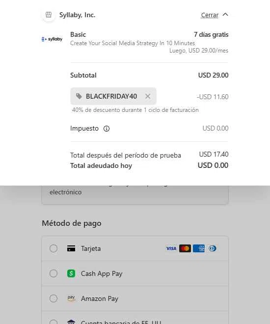 Syllaby checkout page showing Syllaby promo code box | Screenshot taken by SimplyCodes community member on Feb 13, 2026